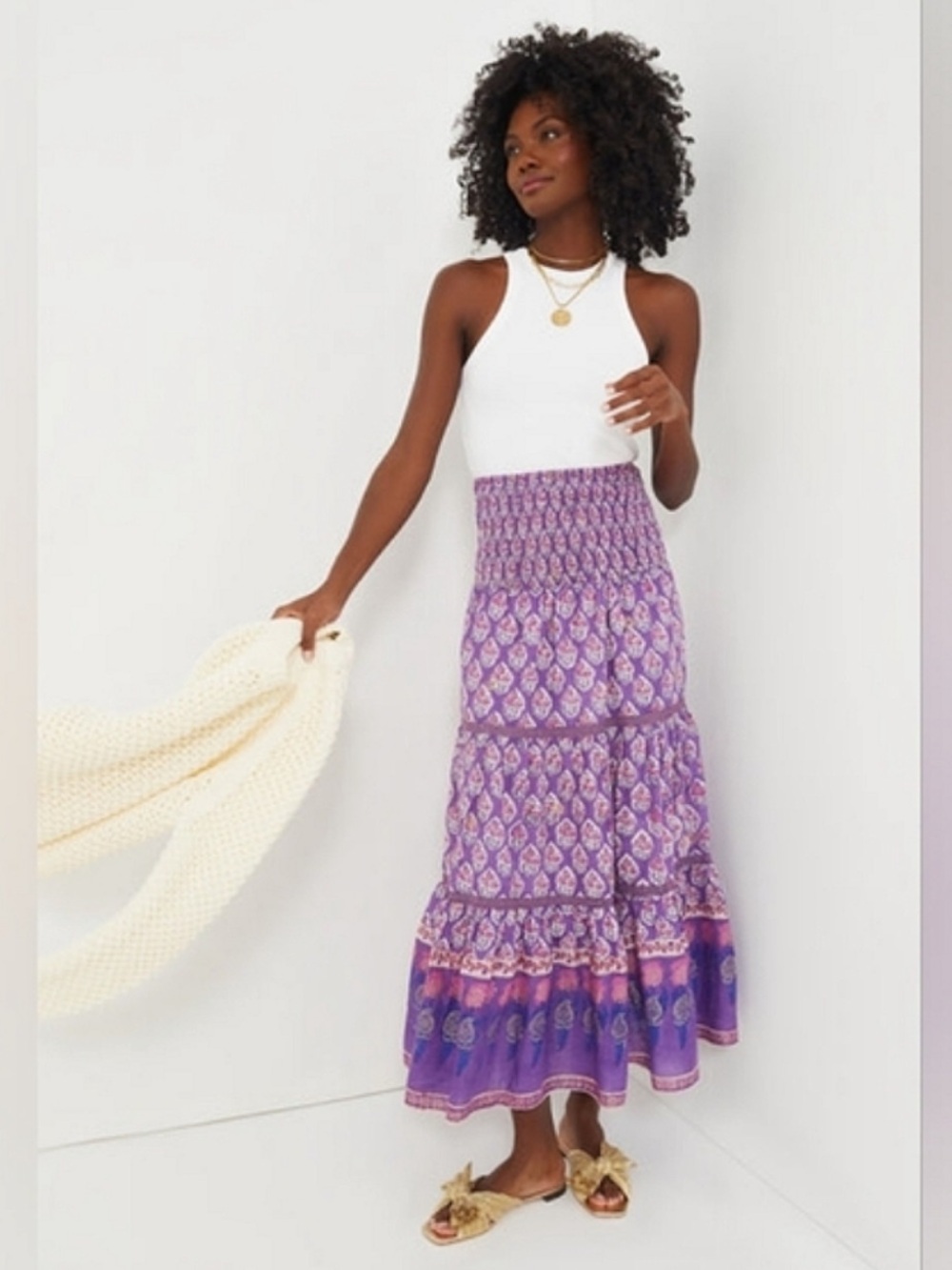 Tuckernuck Alicia Bell Mandy Maxi Skirt Purple Block Print Size XL